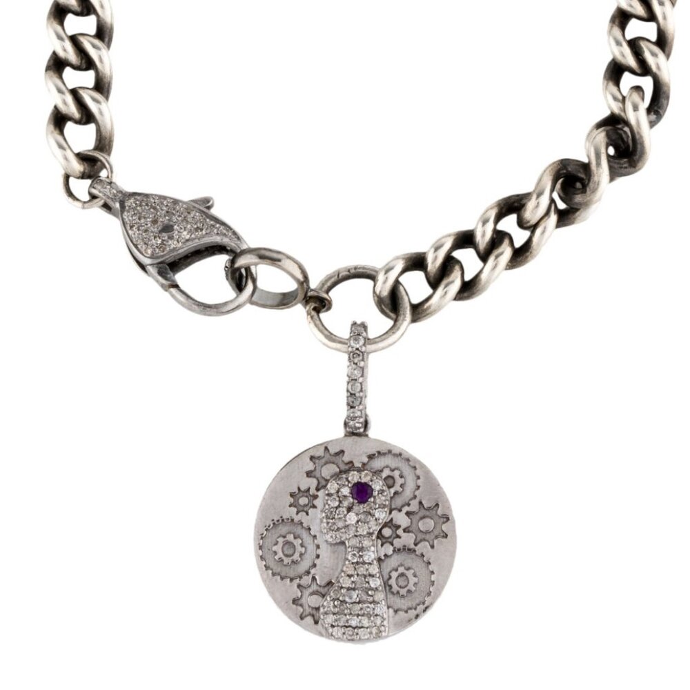 SHERYL LOWE AMETHYST & DIAMOND 0.33 CTW STERLING SILVER CHARM BRACELET